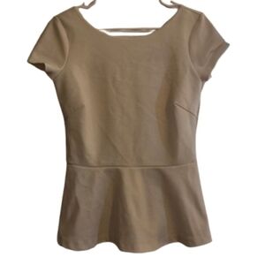 Banana Republic Women's Top Cream Silver Peplum Feminine Office Business Casual